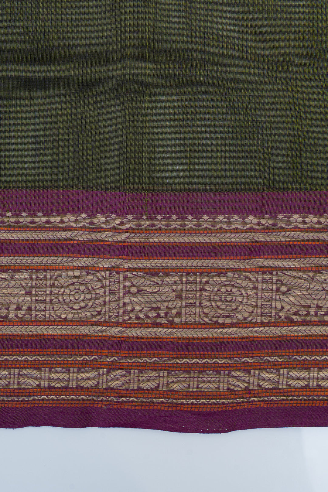 Moss green threadwork  pure cotton silk saree