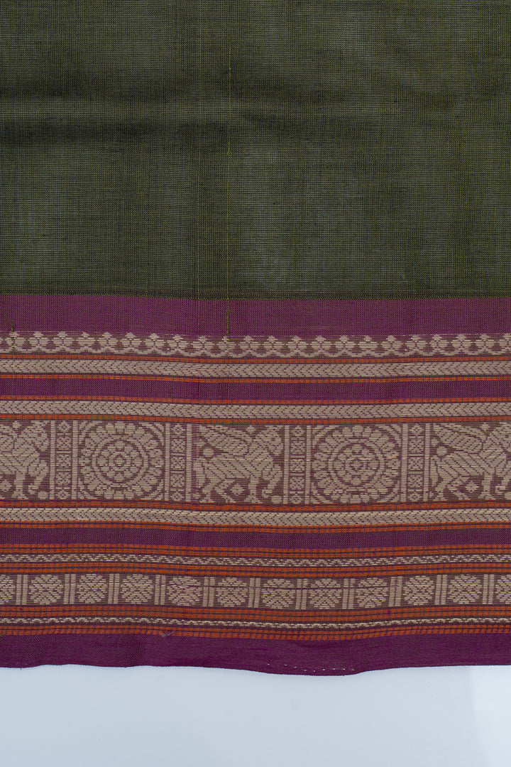 Moss green threadwork  pure cotton silk saree