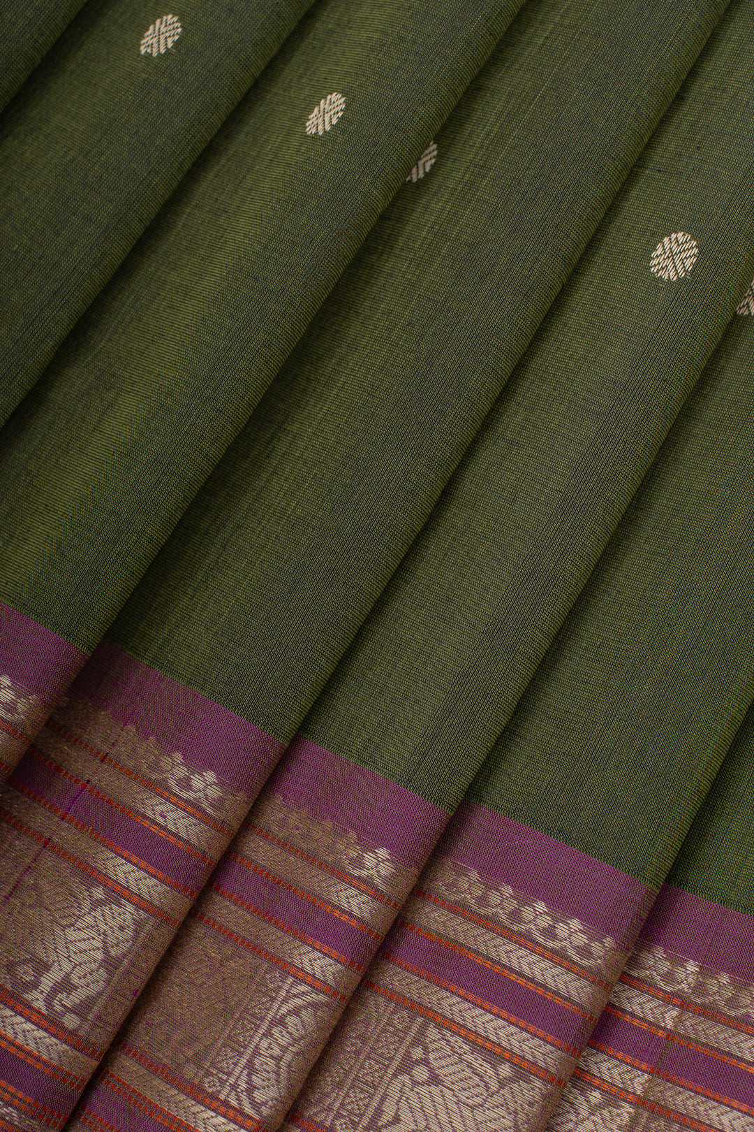 Moss green threadwork  pure cotton silk saree