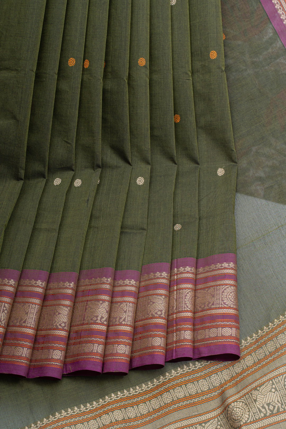 Moss green threadwork  pure cotton silk saree