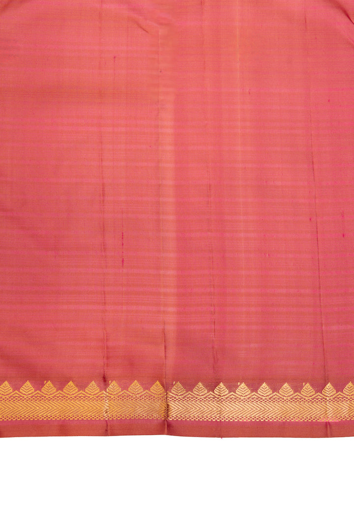 Peach pink self stripes pure Kanchipuram silk saree