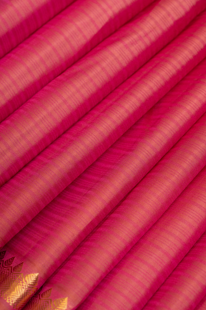 Peach pink self stripes pure Kanchipuram silk saree