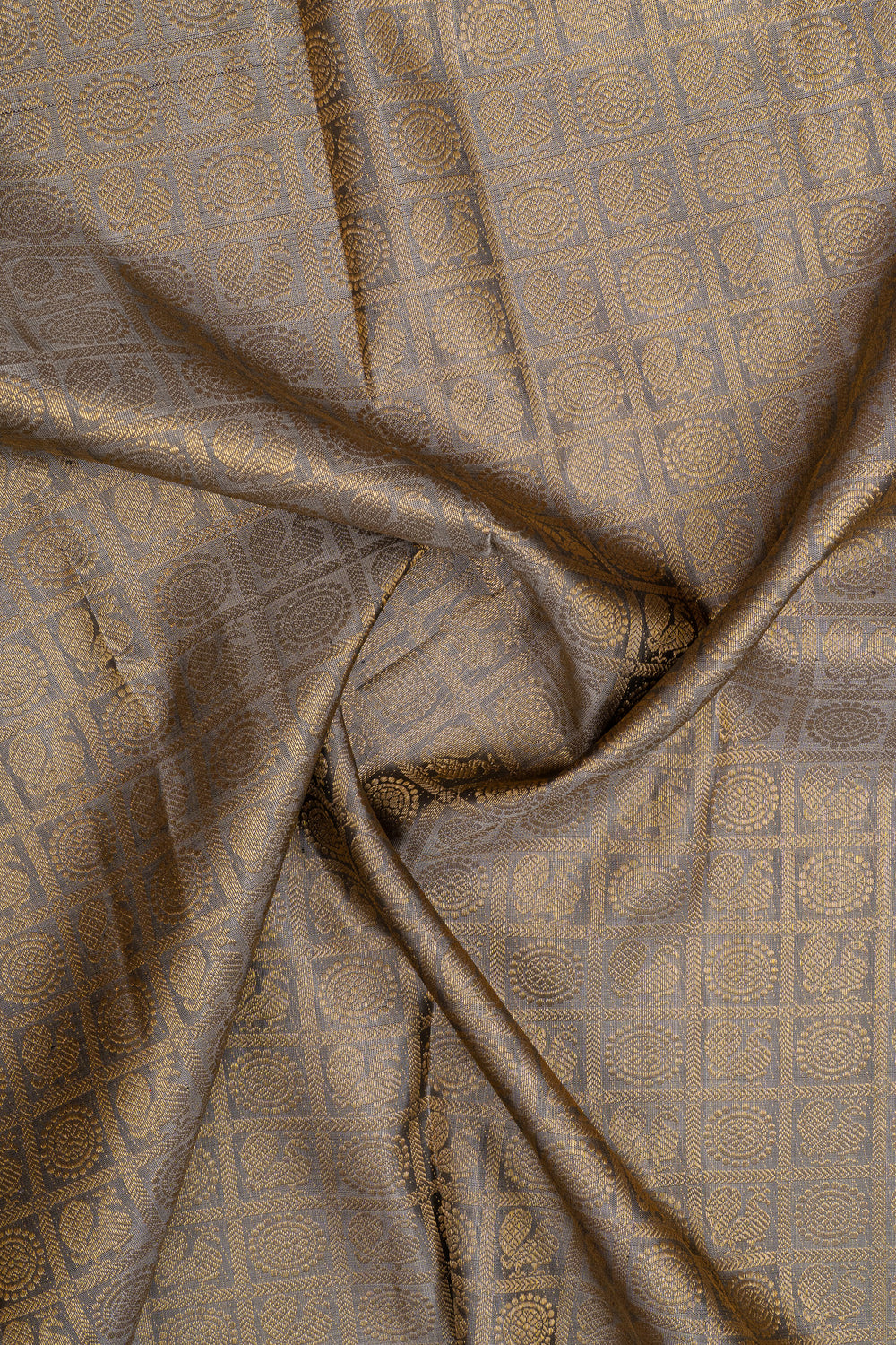 Greyish gold and mustard annam chakram brocade pure kanchipuram silk saree