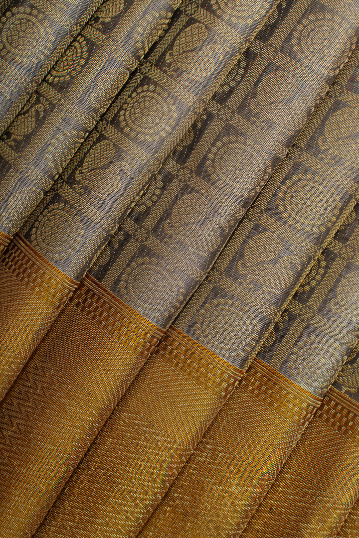 Greyish gold and mustard annam chakram brocade pure kanchipuram silk saree