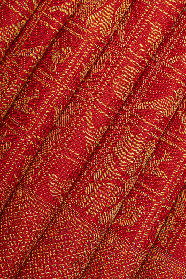 Lakshmi red pakshi jaalam brocade pure  kanchipuram silk saree
