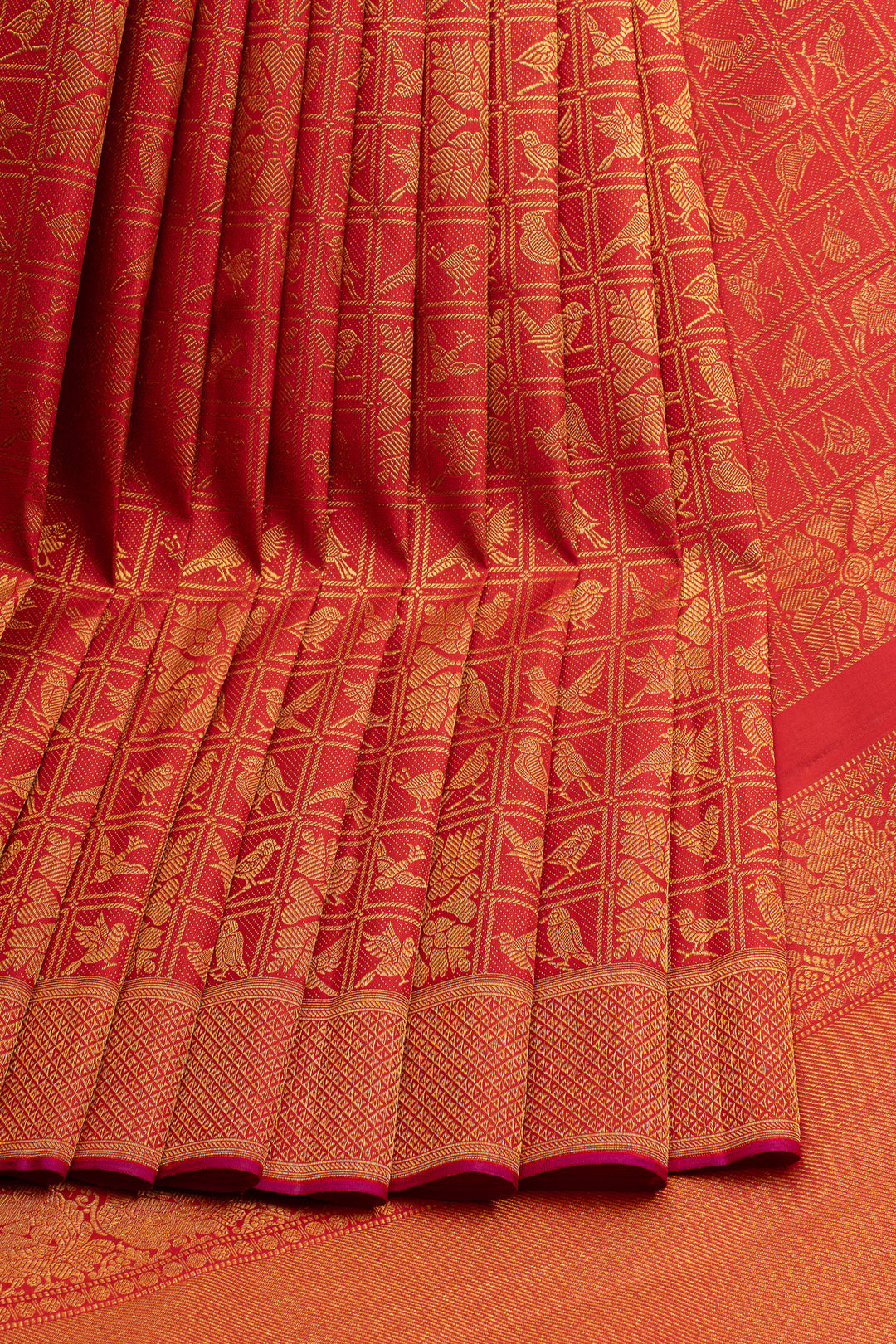 Lakshmi red pakshi jaalam brocade pure  kanchipuram silk saree