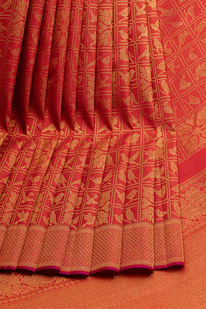 Lakshmi red pakshi jaalam brocade pure  kanchipuram silk saree