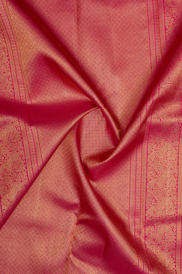Pink zari checks pure kanchipuram silk saree