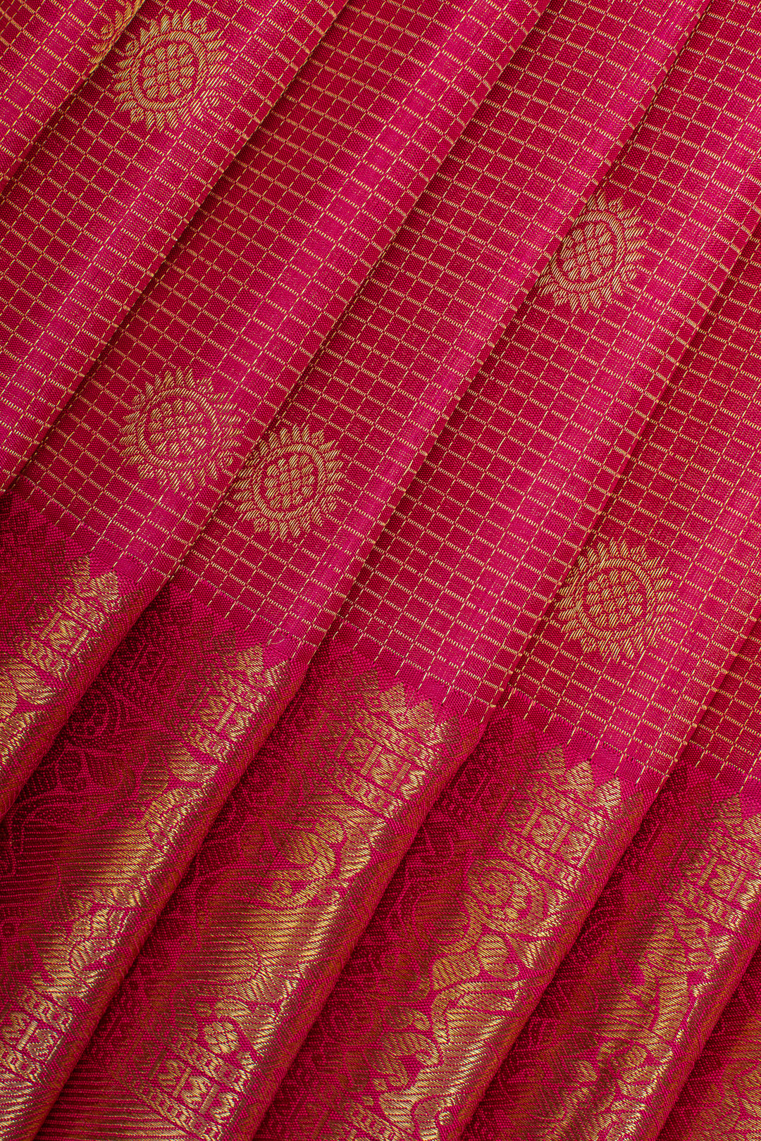 Pink zari checks pure kanchipuram silk saree