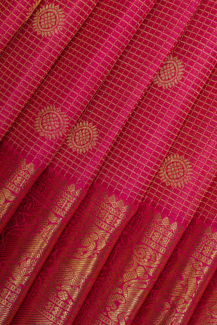 Pink zari checks pure kanchipuram silk saree