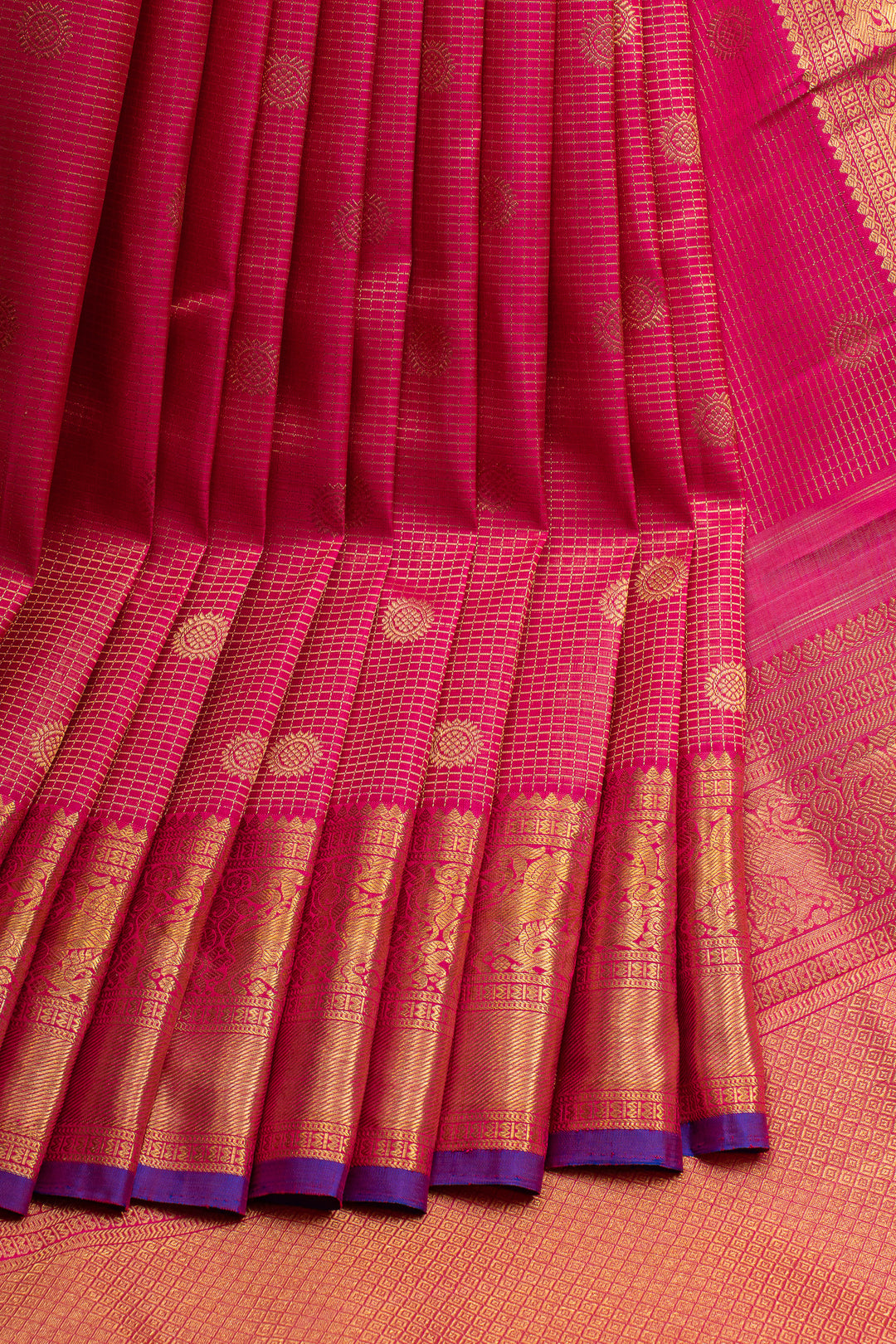 Pink zari checks pure kanchipuram silk saree