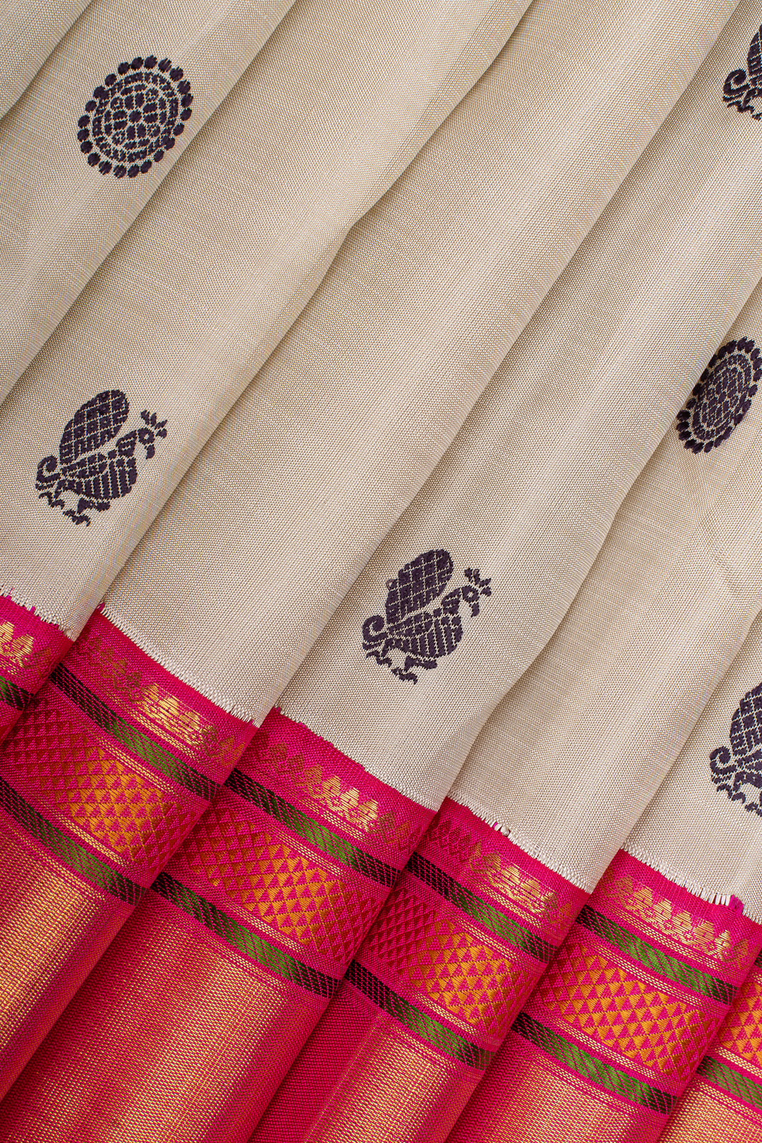Beige and pink  traditional pure kanchipuram silk saree