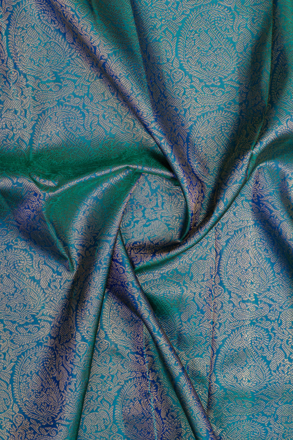 Peacock blue  paisley brocade pure kanchipuram silk saree