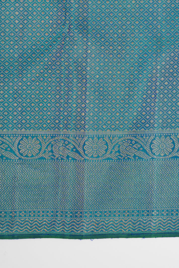 Peacock blue  paisley brocade pure kanchipuram silk saree