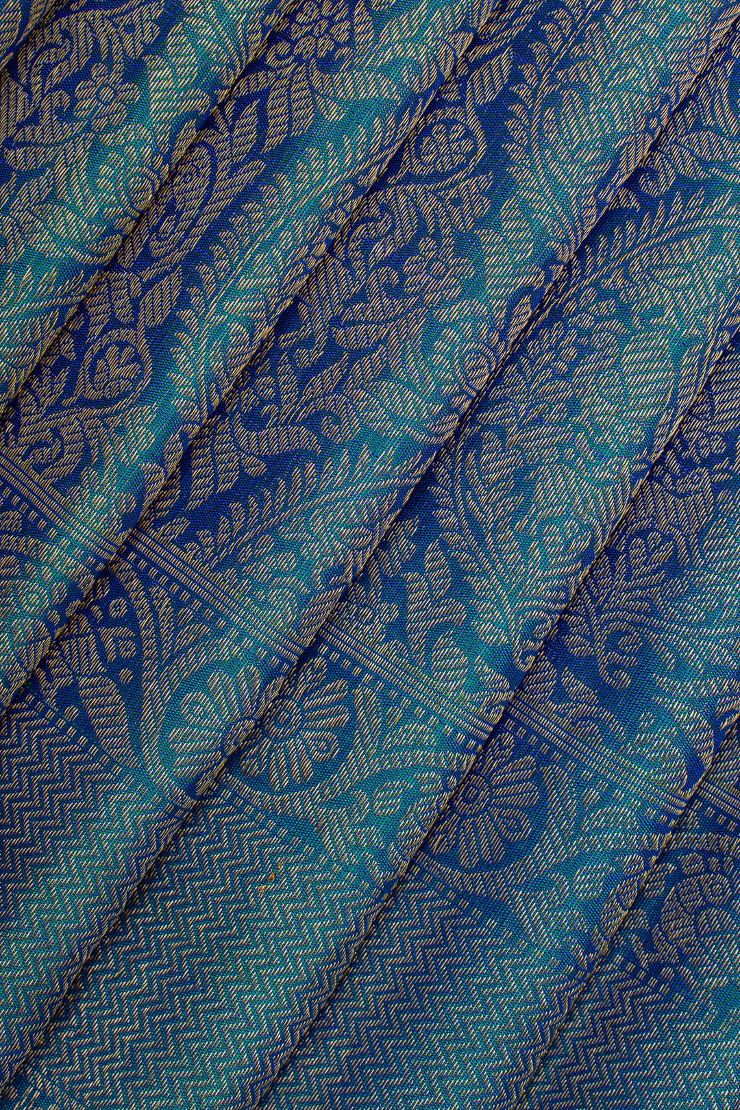 Peacock blue  paisley brocade pure kanchipuram silk saree