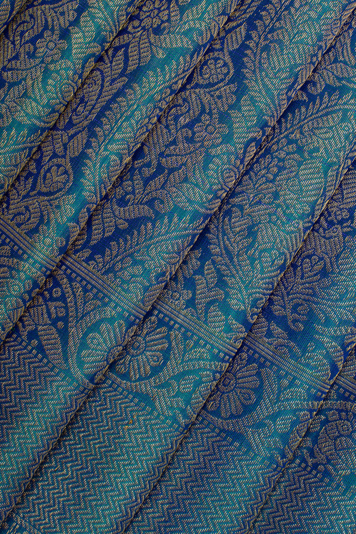 Peacock blue  paisley brocade pure kanchipuram silk saree