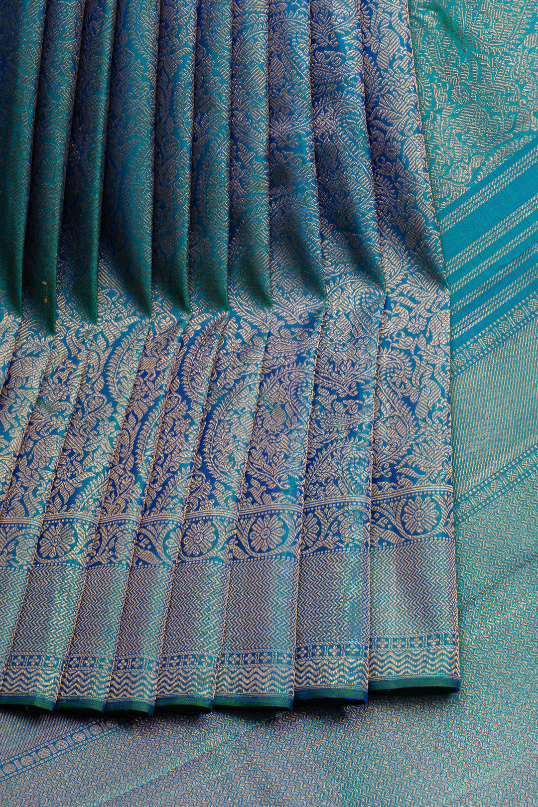Peacock blue  paisley brocade pure kanchipuram silk saree