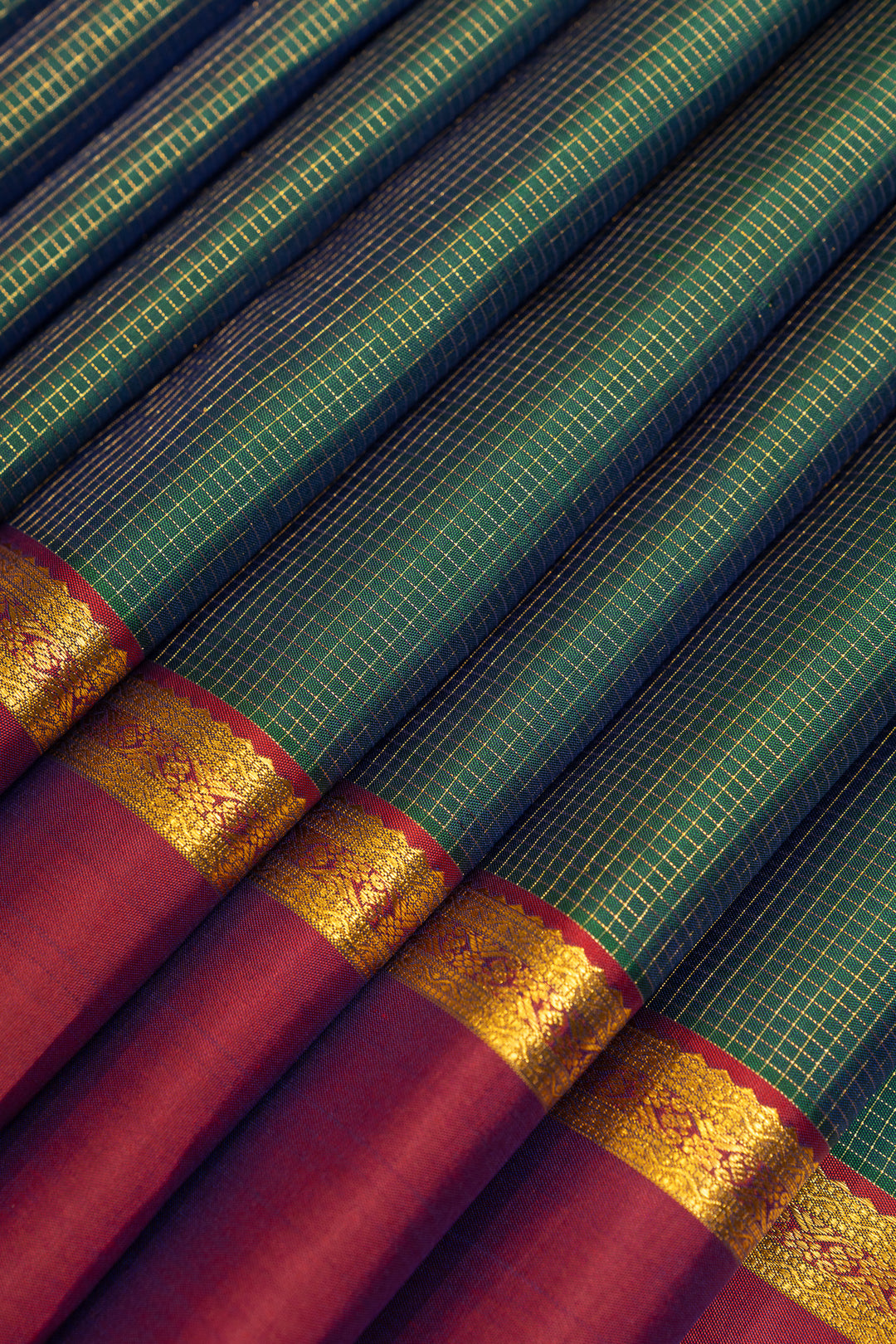 Peacock blue rettai pettu pure Kanchipuram silk saree