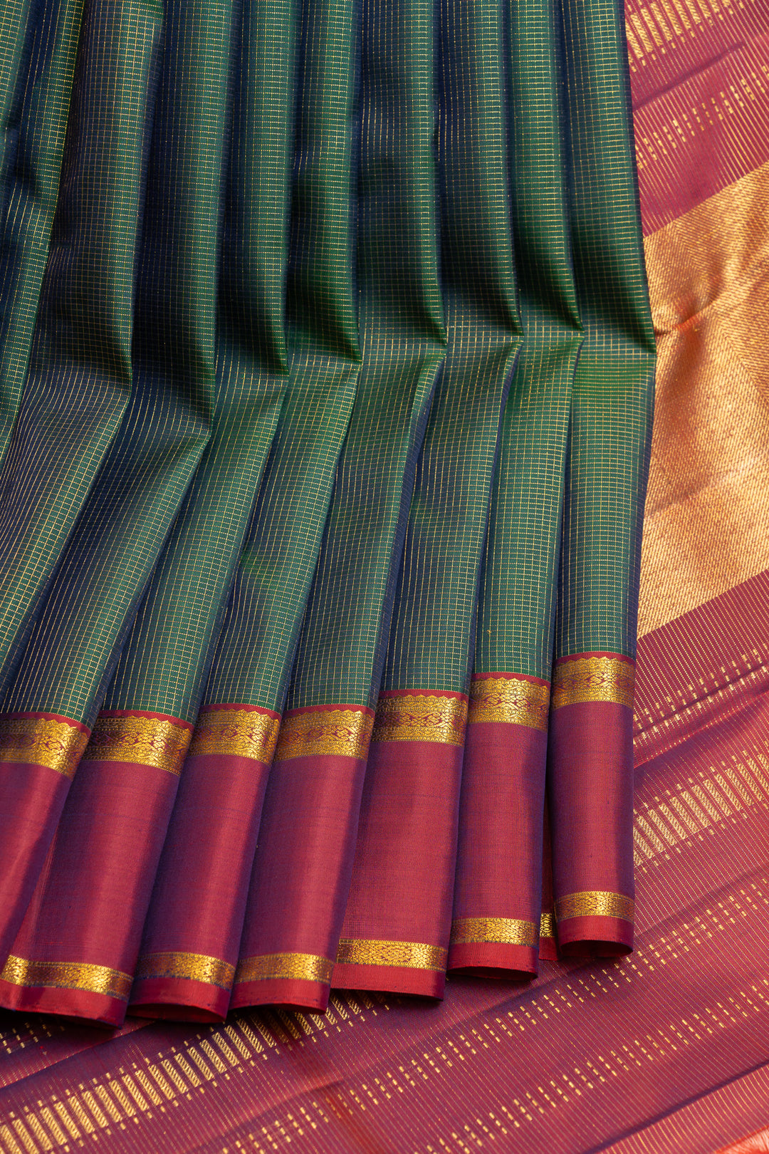 Peacock blue rettai pettu pure Kanchipuram silk saree
