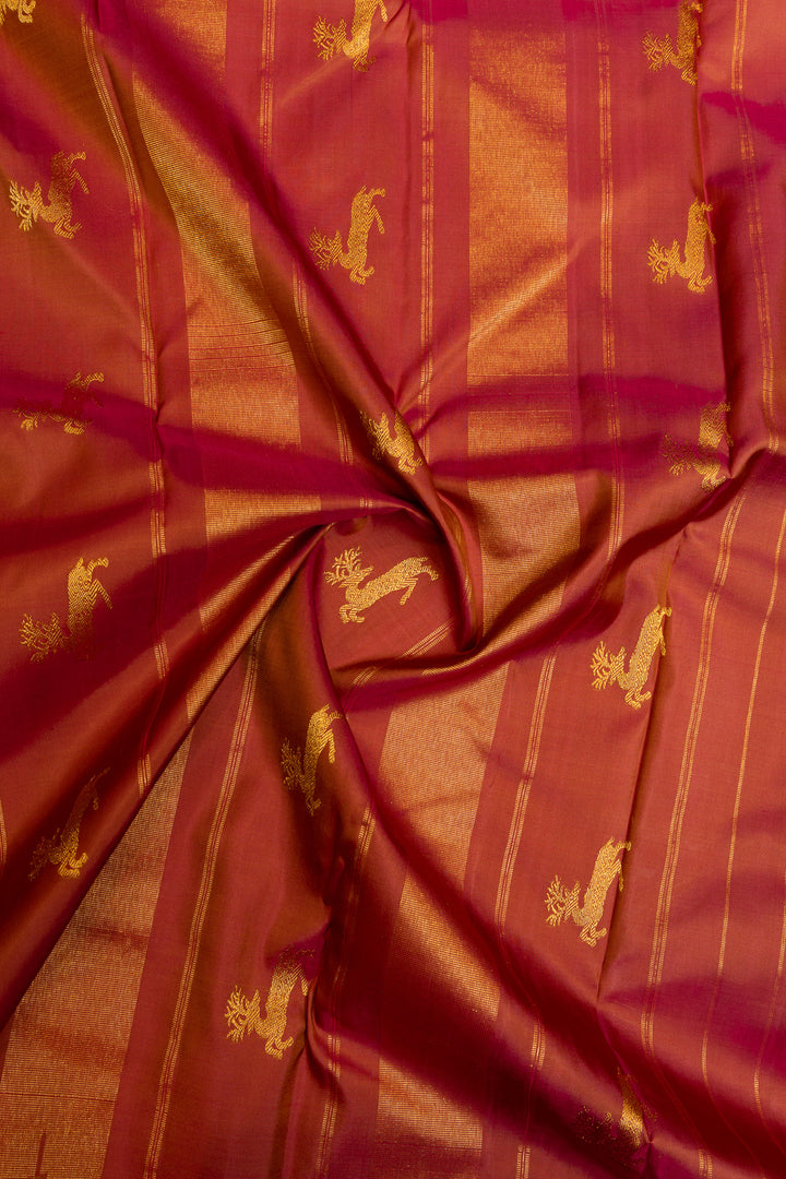 Beige checks pure Kanchipuram silk saree