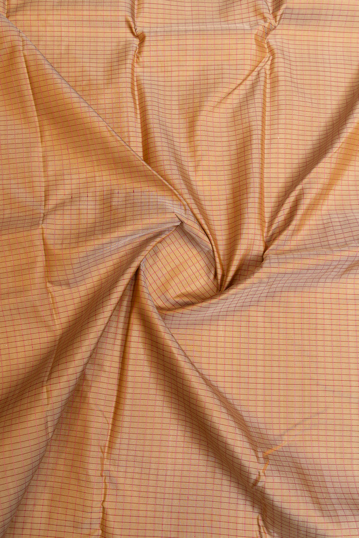 Beige checks pure Kanchipuram silk saree
