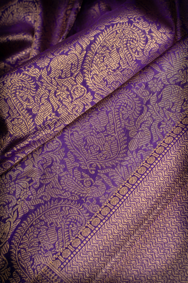 Purple brocade pure kanchipuram silk saree