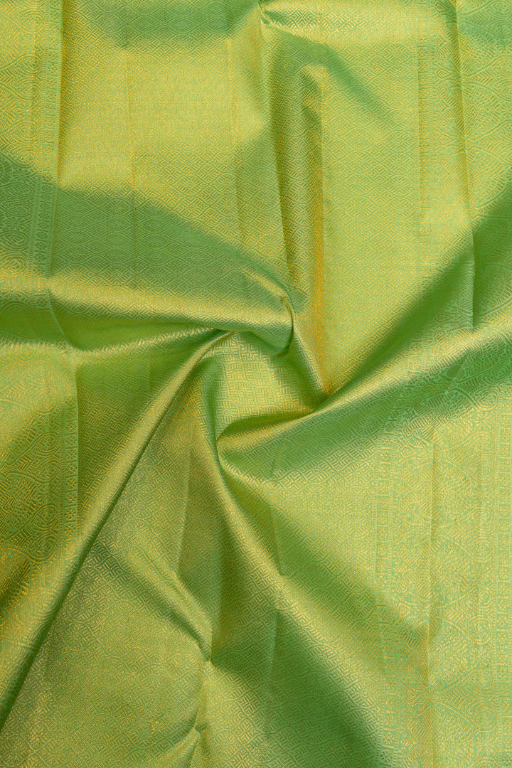 Peacock blue and green Zari checks pure Kanchipuram silk saree