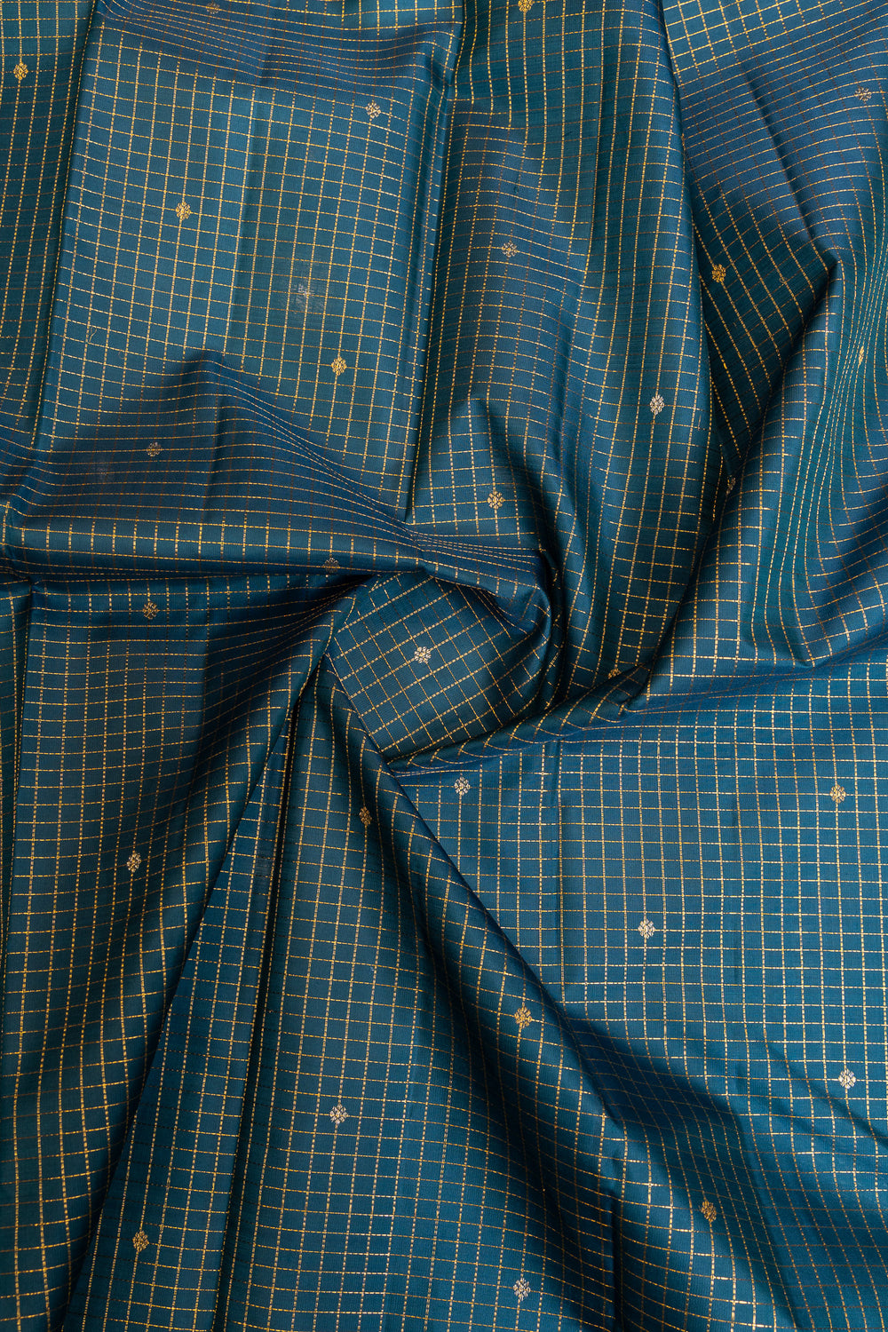 Peacock blue and green Zari checks pure Kanchipuram silk saree