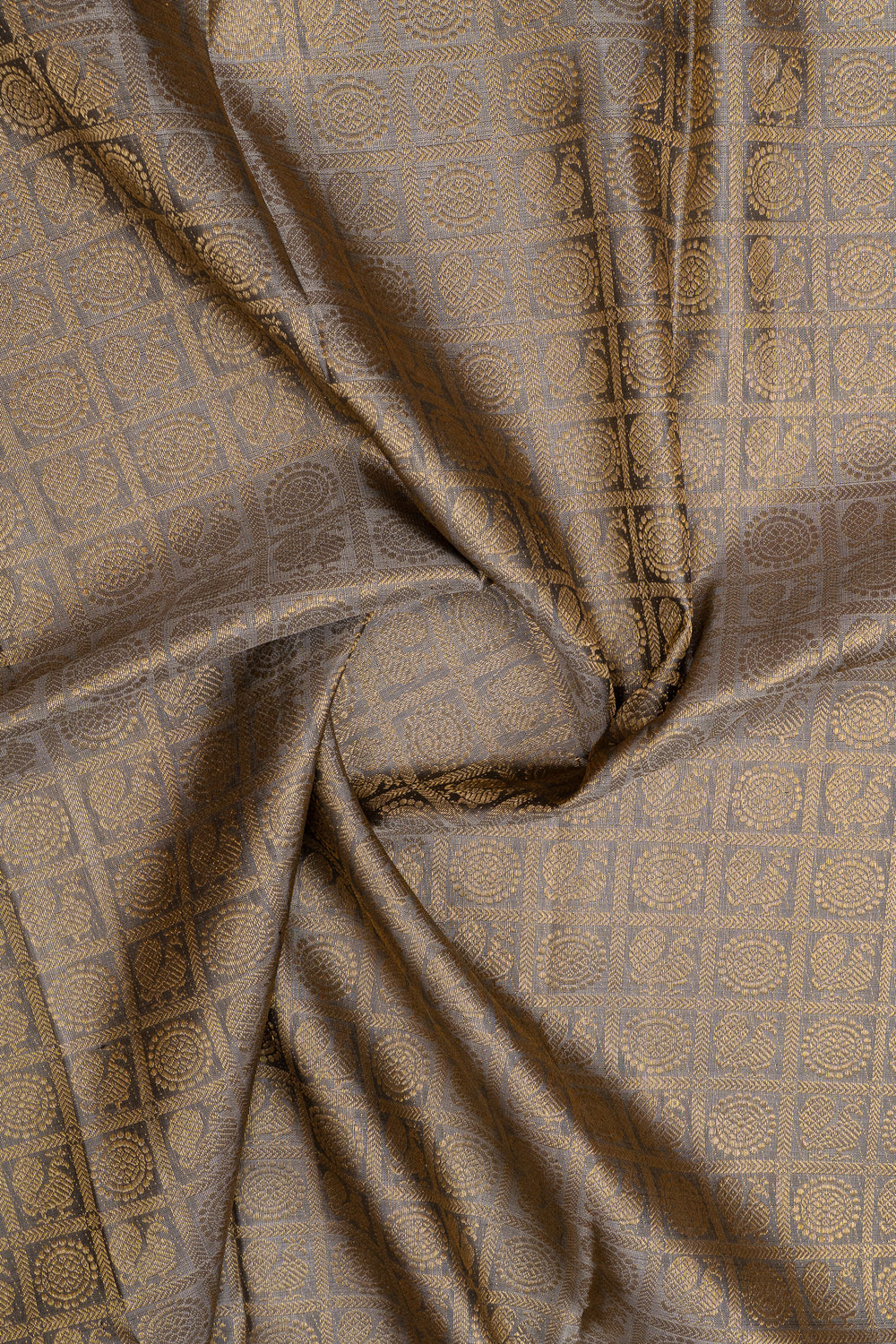 Greyish gold brocade pure kanchipuram silk saree