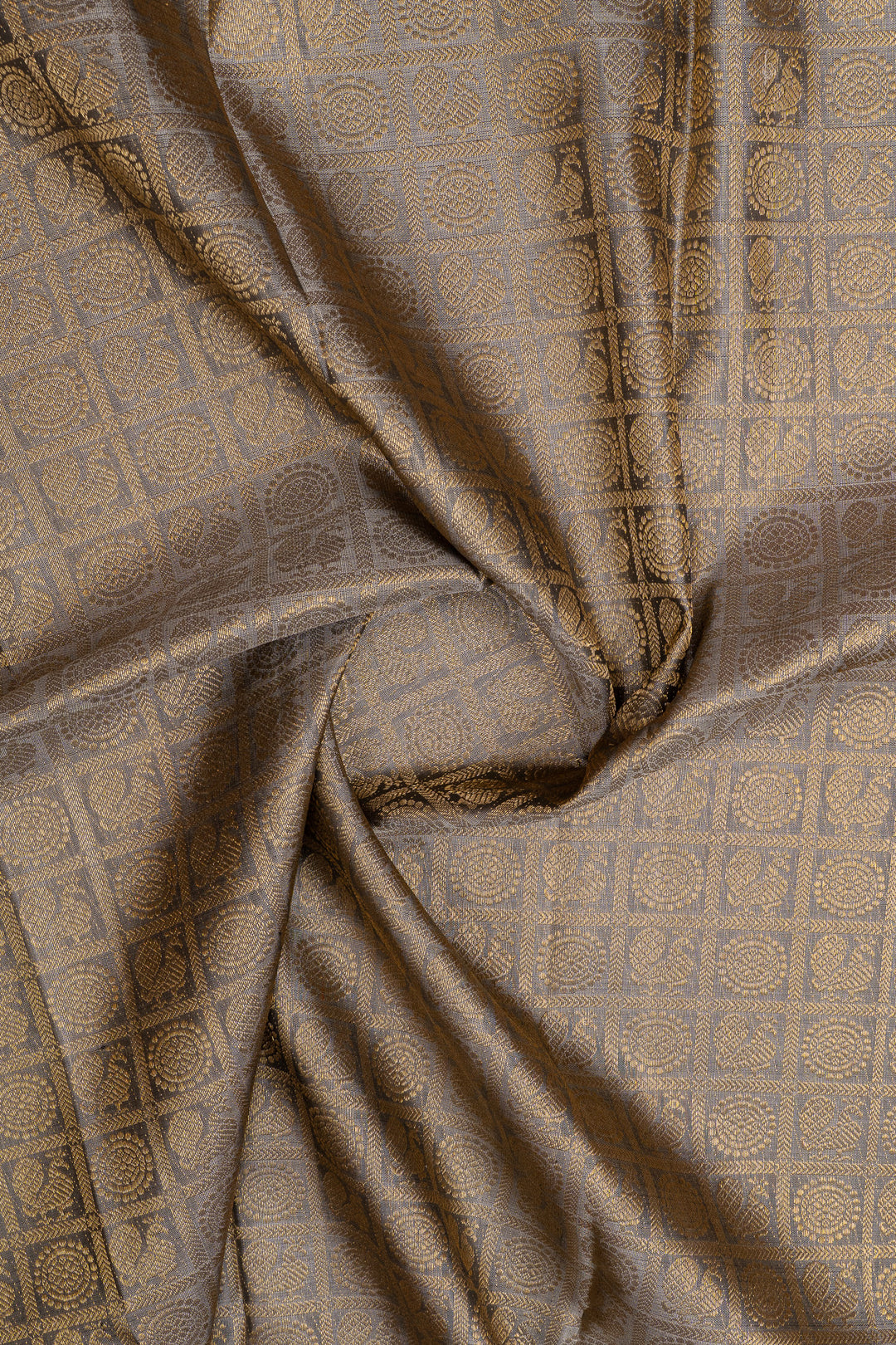 Greyish gold brocade pure kanchipuram silk saree