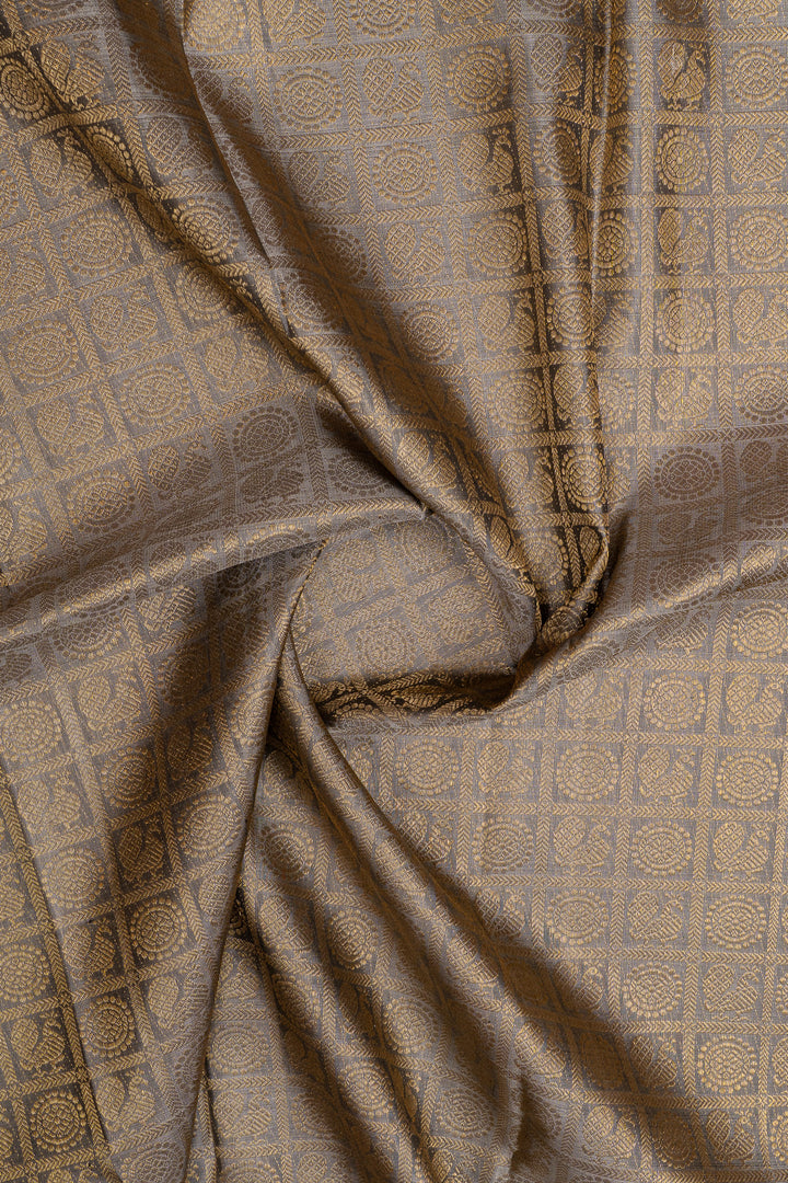 Greyish gold brocade pure kanchipuram silk saree