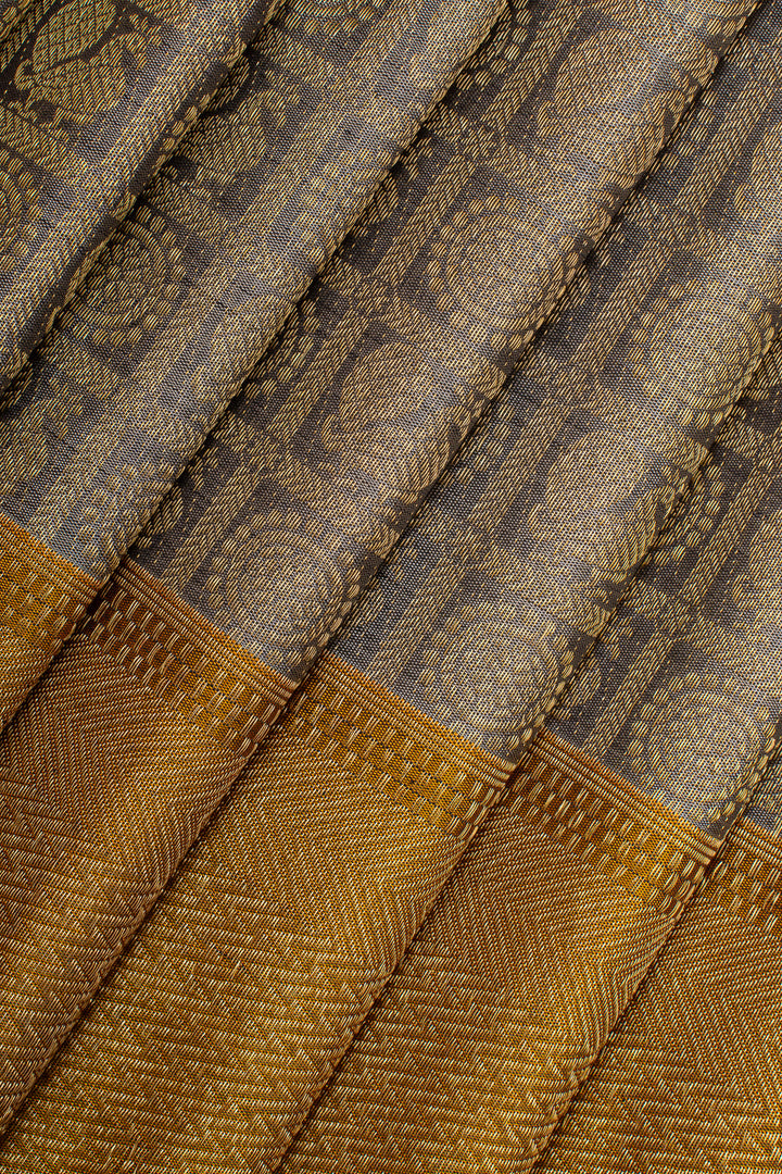 Greyish gold brocade pure kanchipuram silk saree