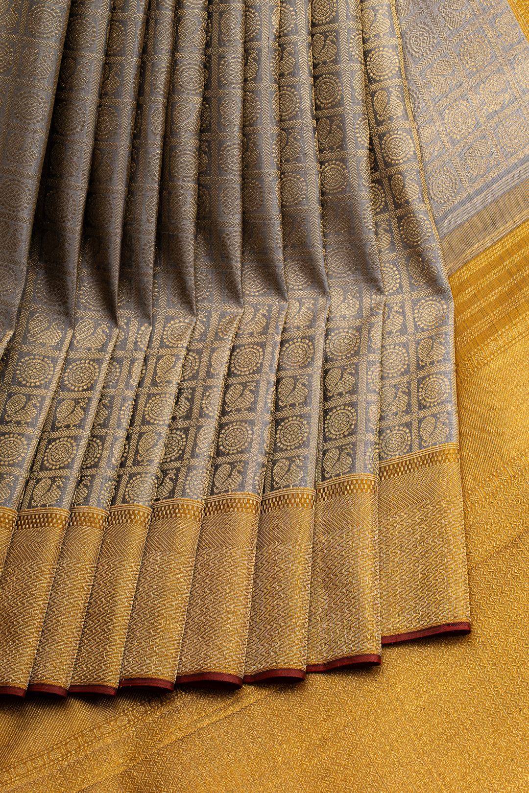 Greyish gold brocade pure kanchipuram silk saree