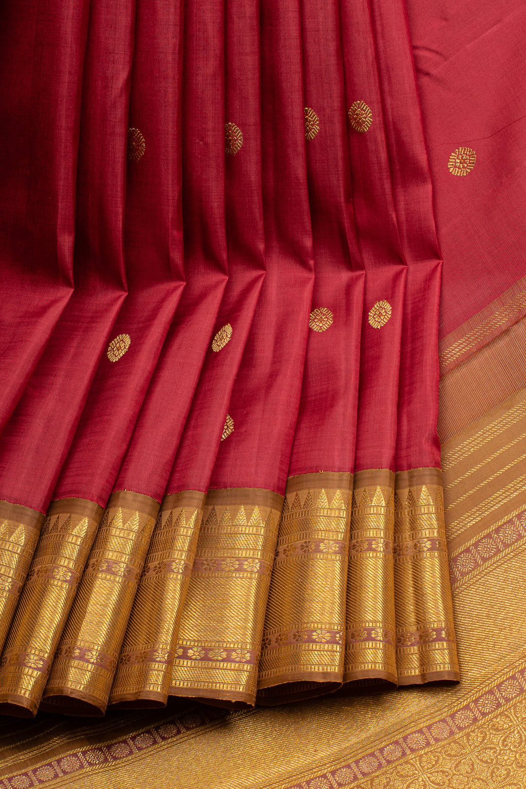 Maroon and khaki traditional pure kanchipuram silk saree