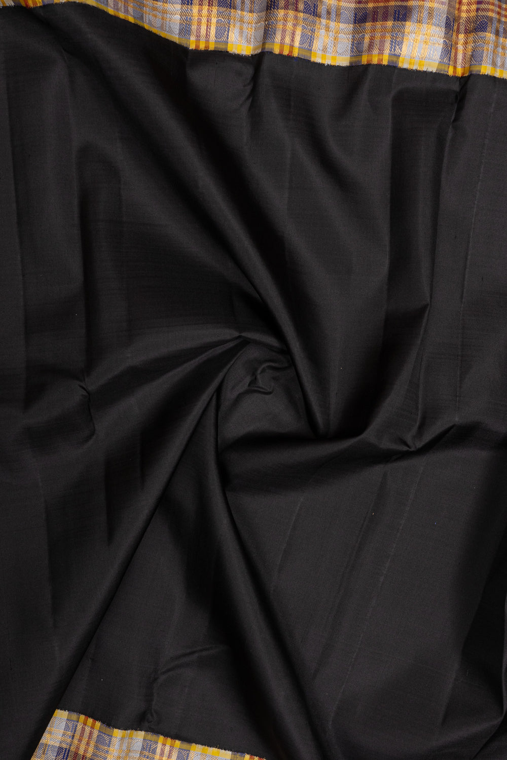 Black multi checks Korvai border pure Kanchipuram silk saree