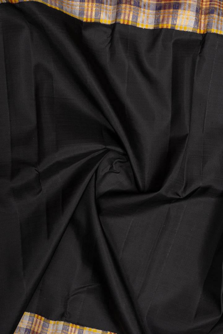 Black multi checks Korvai border pure Kanchipuram silk saree