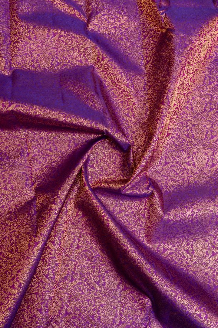 Purple floral brocade pure Kanchipuram silk saree