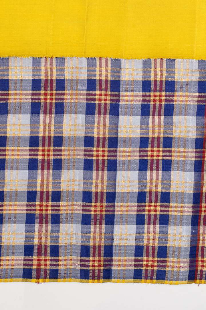 Black multi checks Korvai border pure Kanchipuram silk saree