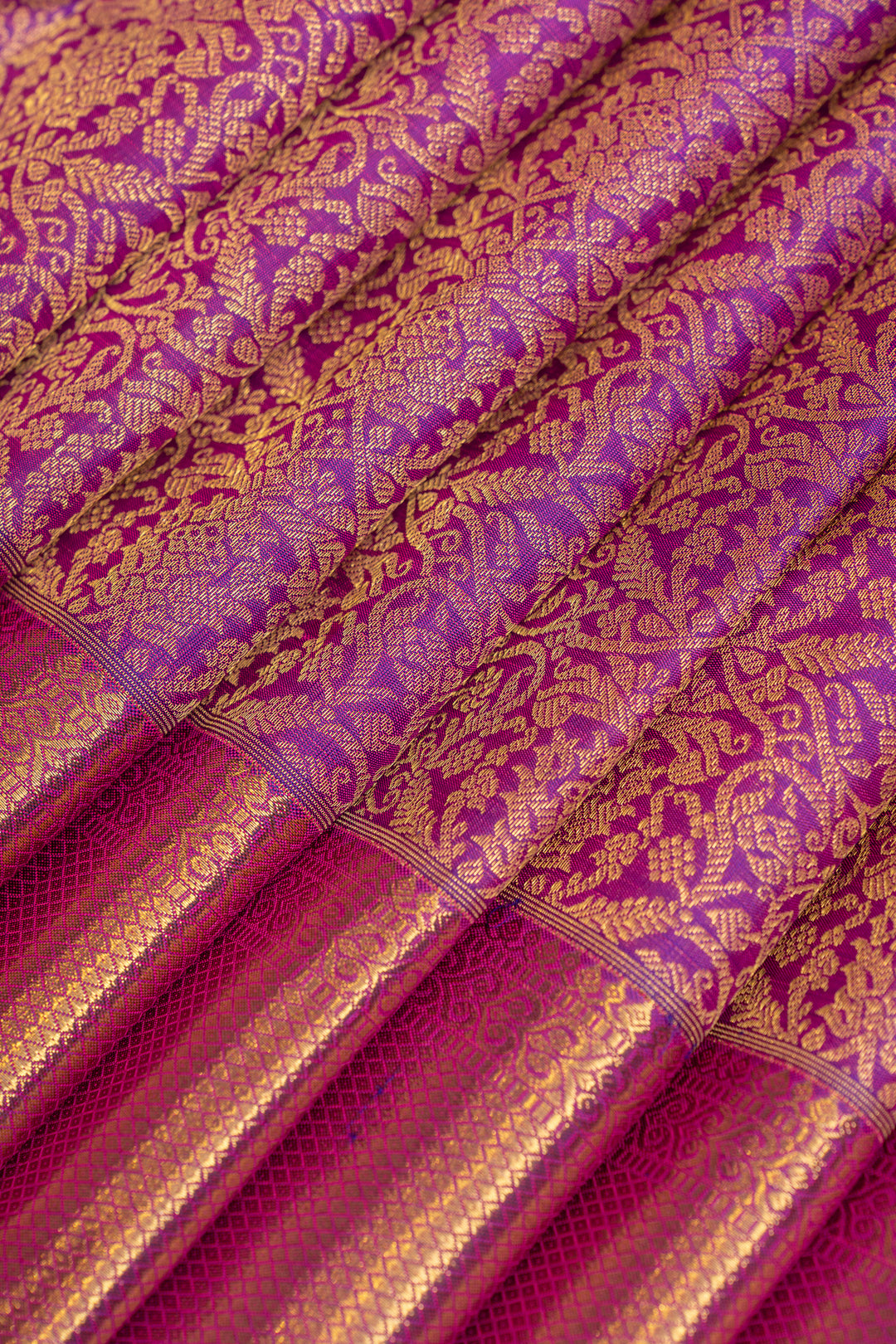 Purple floral brocade pure Kanchipuram silk saree