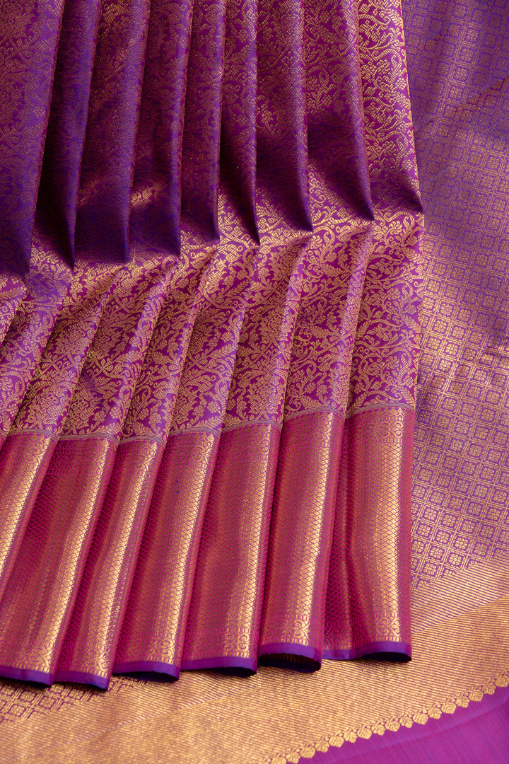 Purple floral brocade pure Kanchipuram silk saree