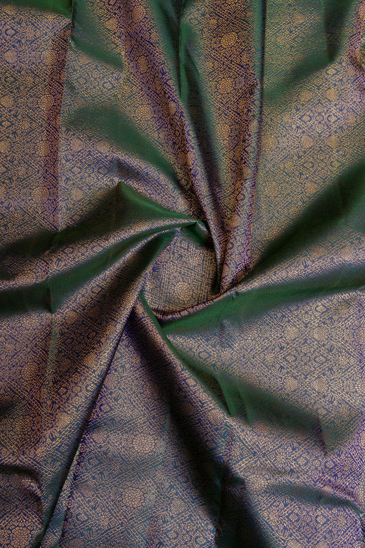 Peacock blue brocade pure Kanchipuram silk saree