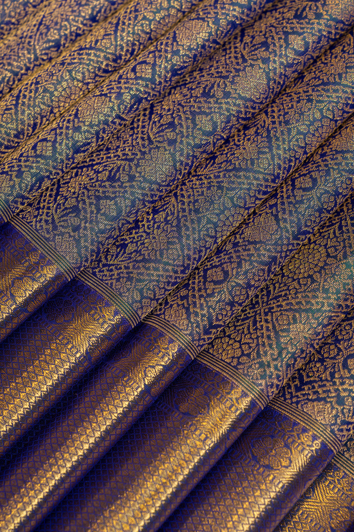 Peacock blue brocade pure Kanchipuram silk saree