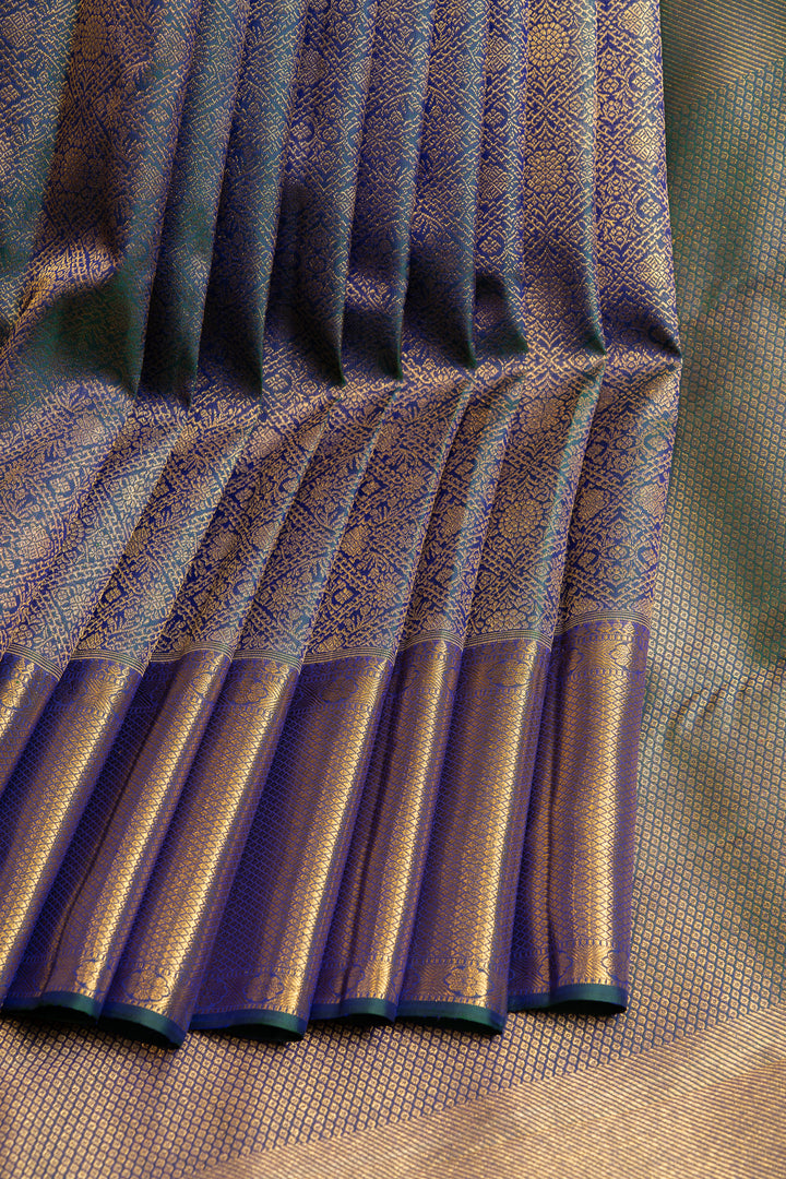 Peacock blue brocade pure Kanchipuram silk saree