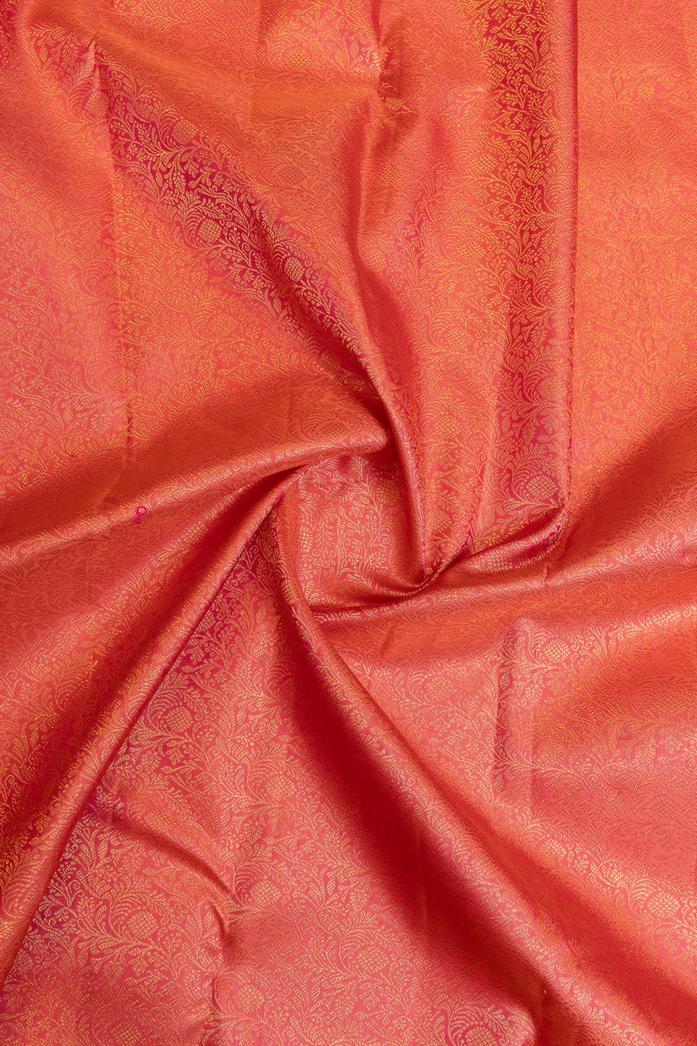 Reddish pink floral brocade pure Kanchipuram silk saree