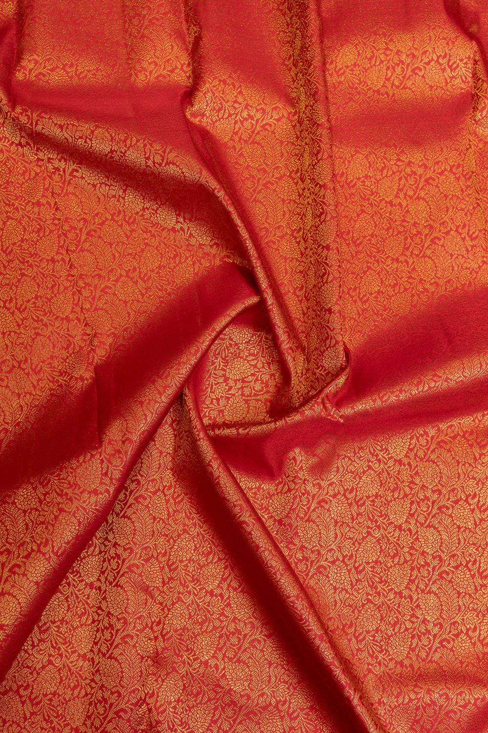 Bridal red floral brocade pure Kanchipuram silk saree