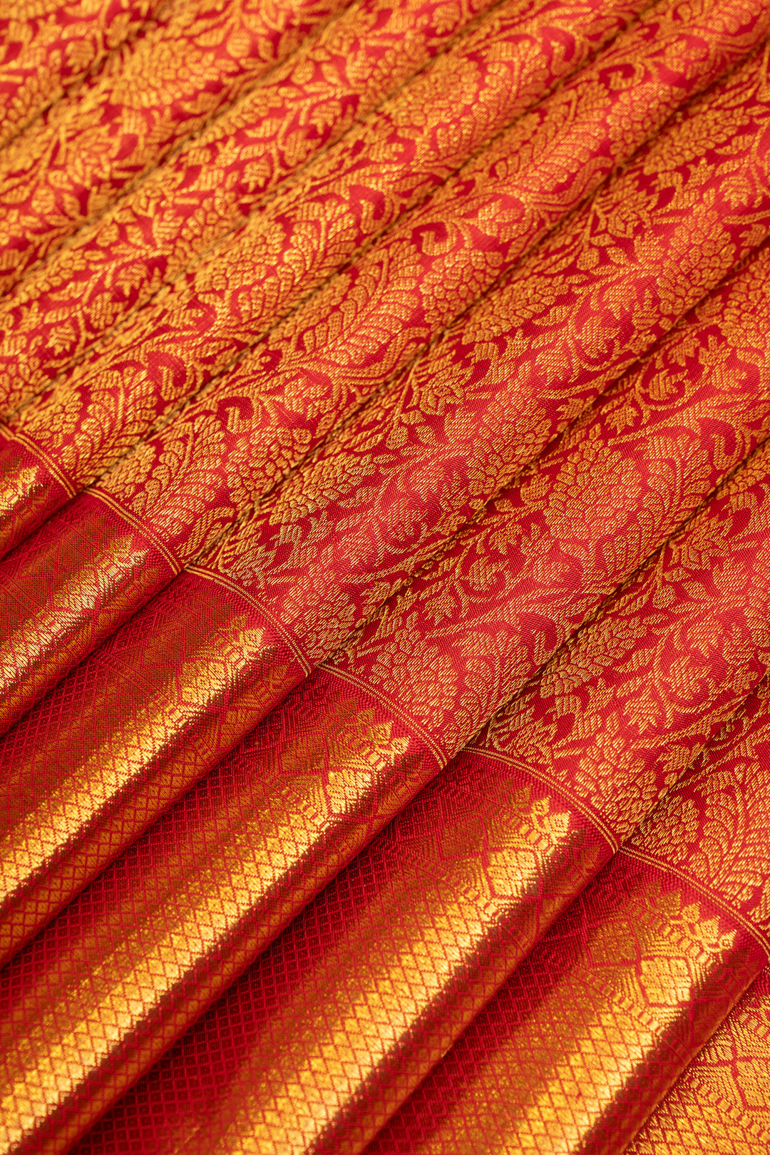 Bridal red floral brocade pure Kanchipuram silk saree