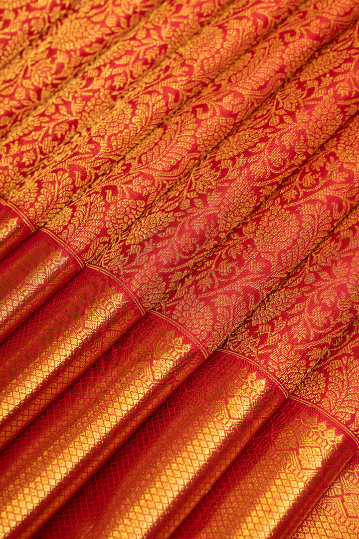Bridal red floral brocade pure Kanchipuram silk saree