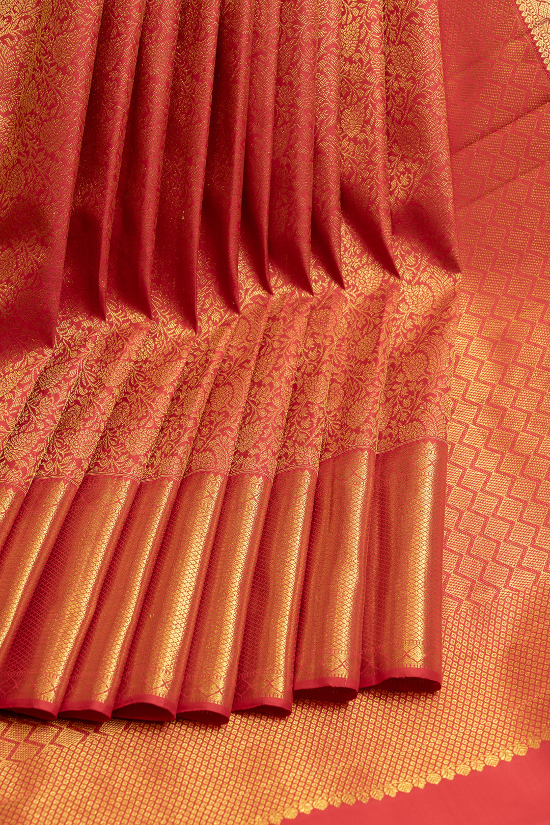 Bridal red floral brocade pure Kanchipuram silk saree