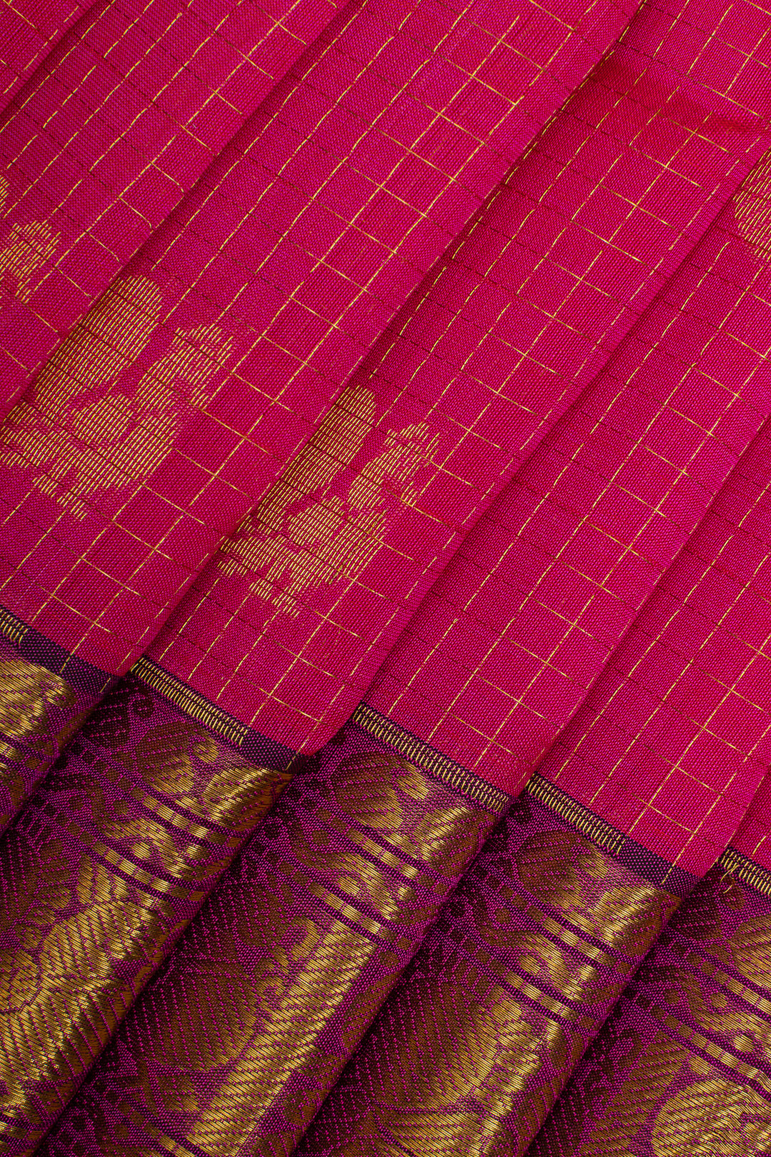 Pink and pure Zari checks pure silk cotton saree