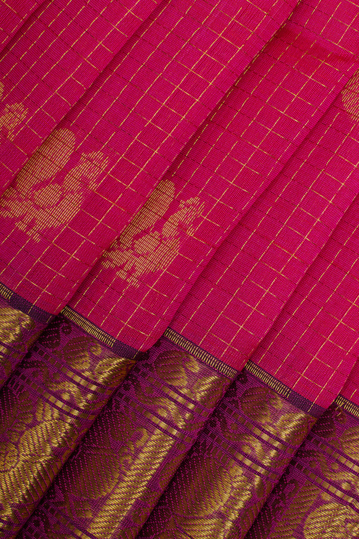 Pink and pure Zari checks pure silk cotton saree